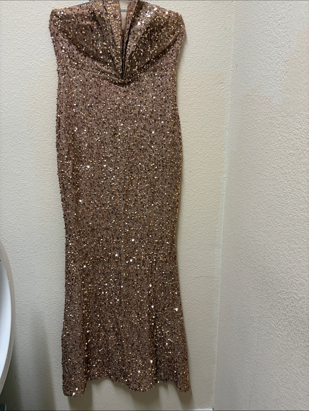 Strapless Sequined Evening Gown in Rose Gold